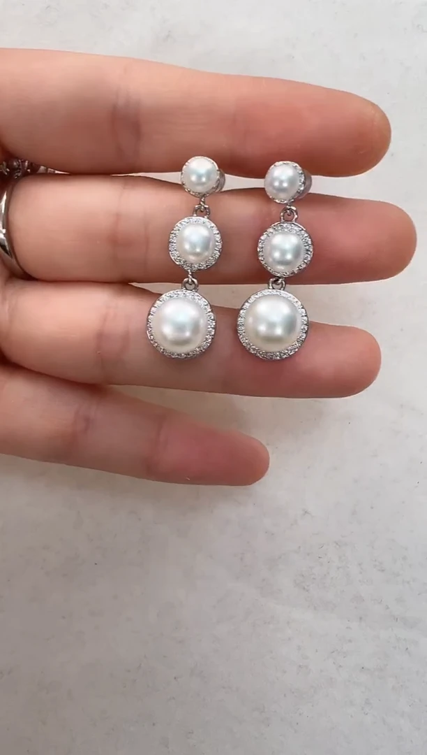 【闪购商品】淡水珍珠耳饰合金银色三珠灵动