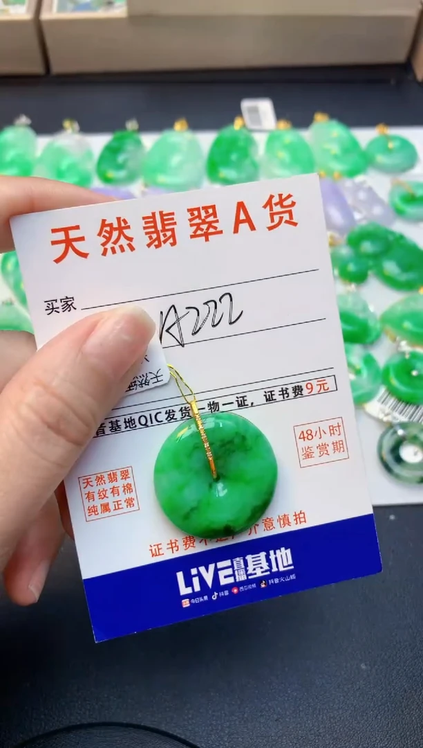 颈饰18K金镶嵌翡翠天然A货缅甸翡翠百元以上9元证书费自理