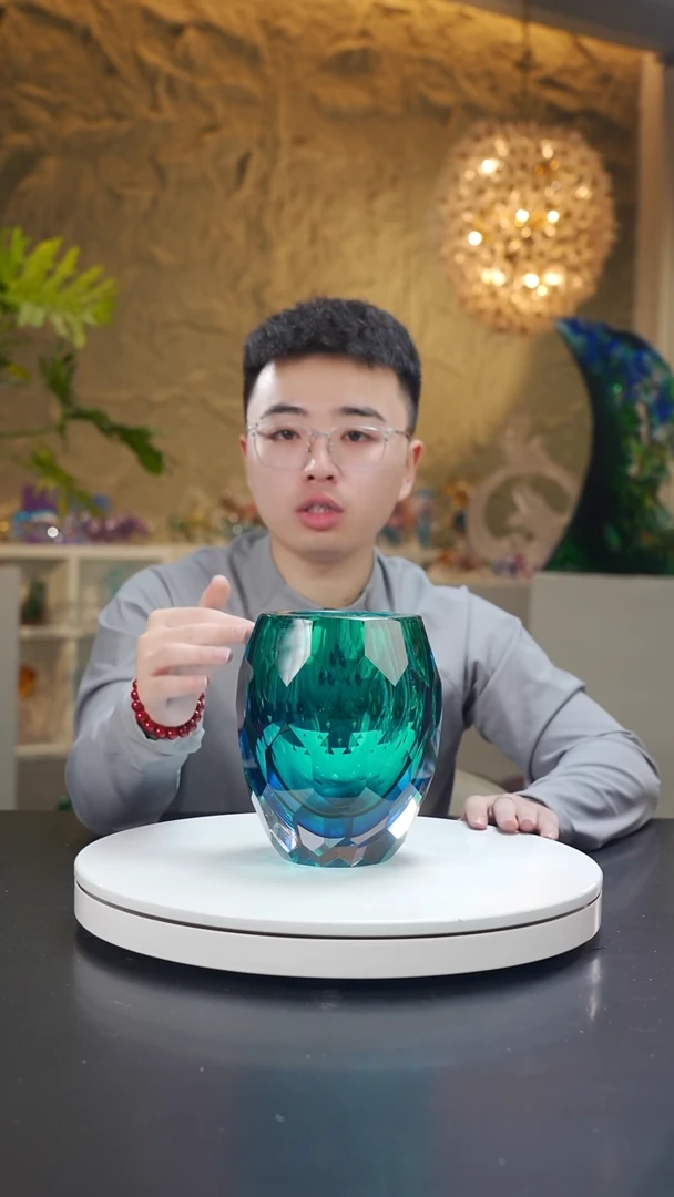 手工艺品琉璃宝石蓝钻石切面花器