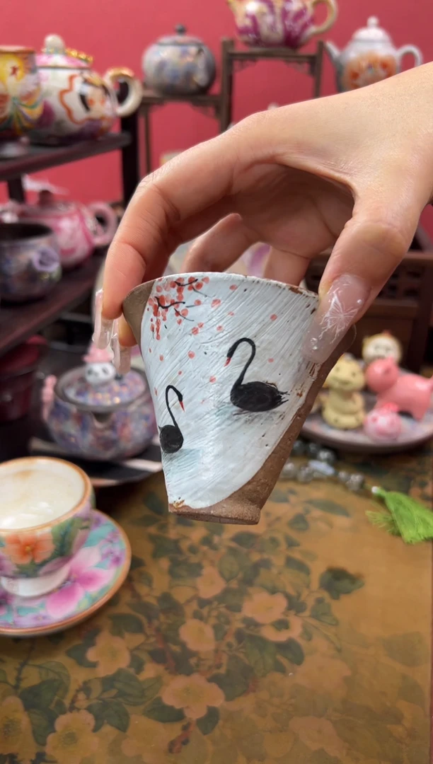 【闪购商品】虎井窑老陶泥手绘系列斗笠杯