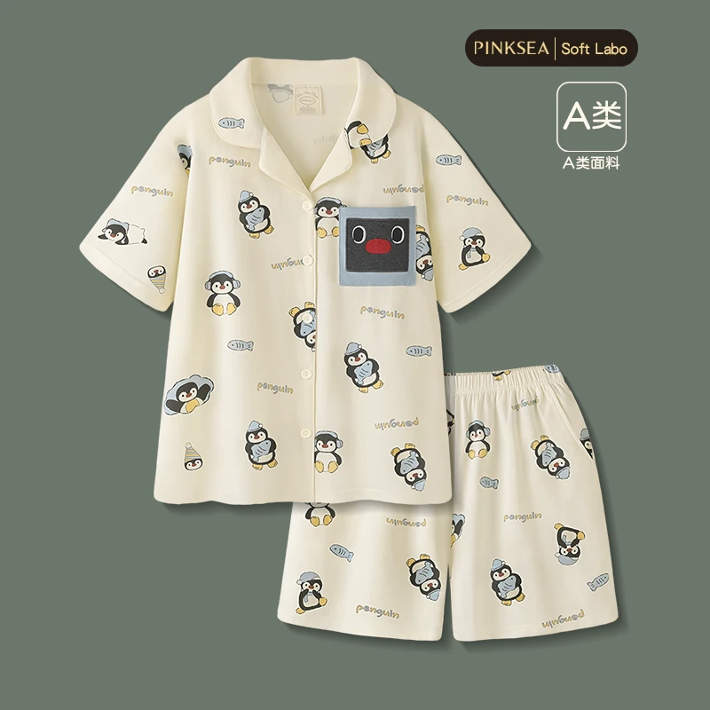 睡衣女款夏新款A类莫代尔棉短袖短裤女士套装可爱企鹅少女家居服