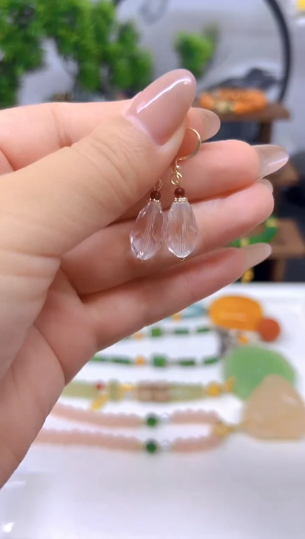 水晶耳饰14K金镶嵌E812