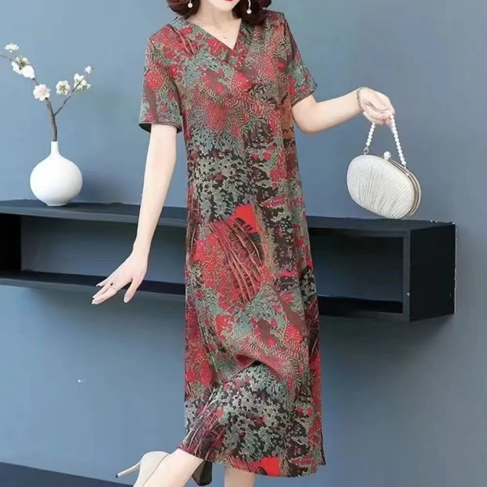 【红色发财树】2025夏季妈妈装高端连衣裙气质中年女装优雅过膝长裙