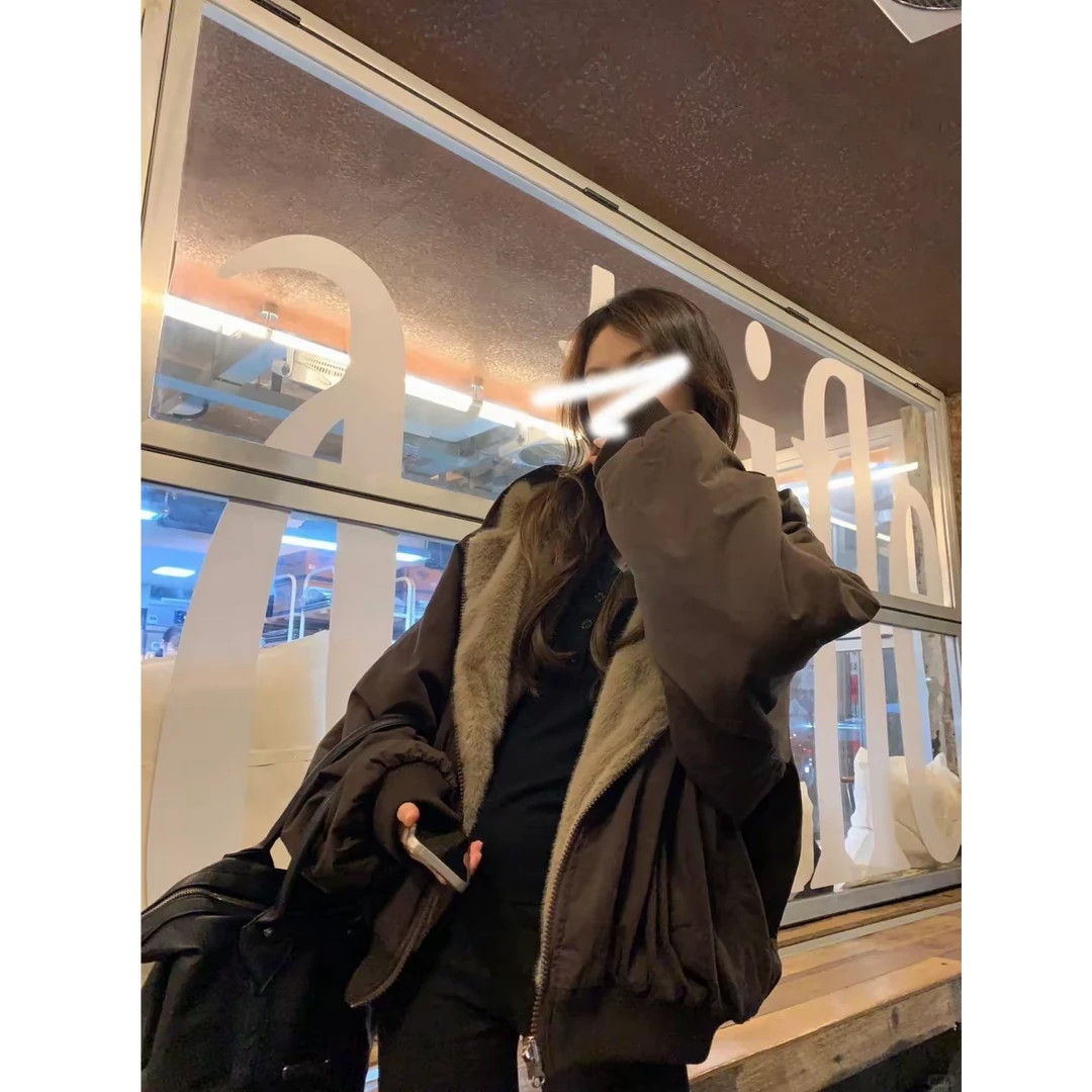 FANGWANG冬季美式cleanfit重磅洗水棉服外套女加绒加厚座山雕棉衣