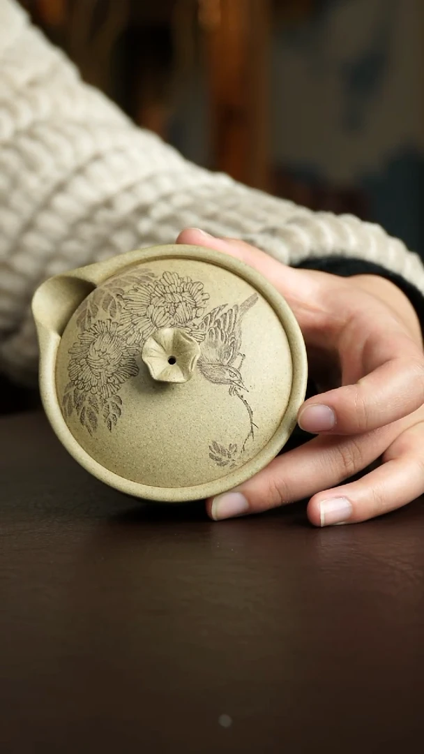 茶杯紫砂56号 李建军老师芝麻段花鸟手抓