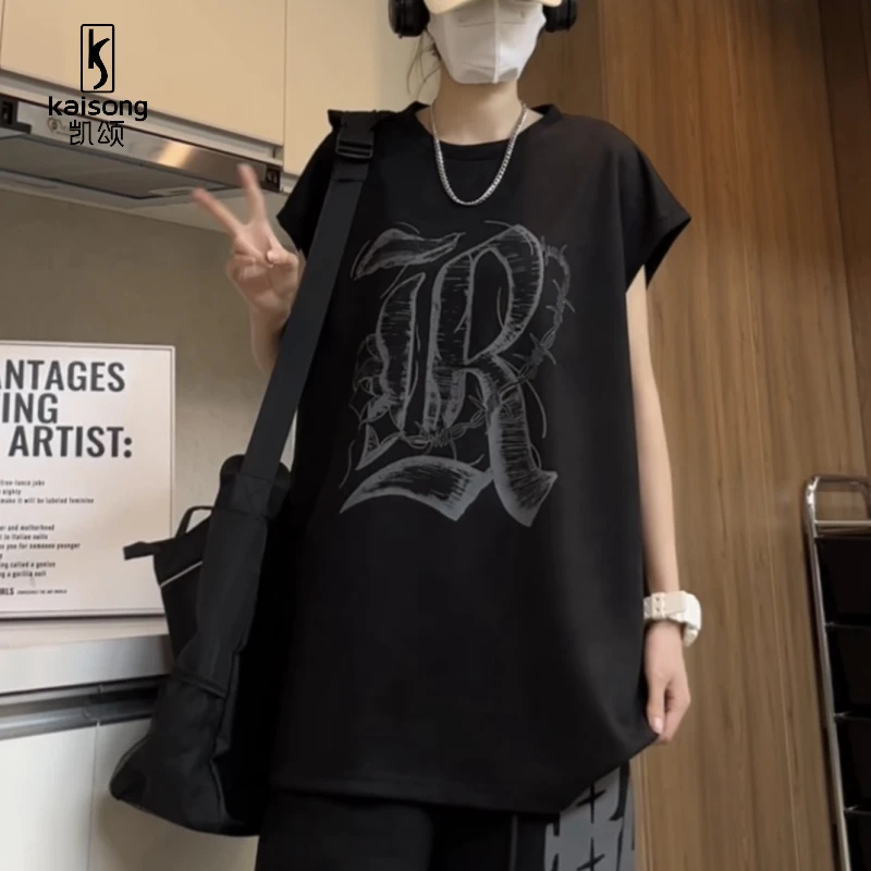 凯颂加大码300斤复古简约休闲vibe仿麂皮绒无袖t恤男女夏季背心