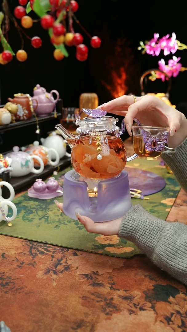 【闪购商品】紫色温茶台+茶壶+链子+杯子