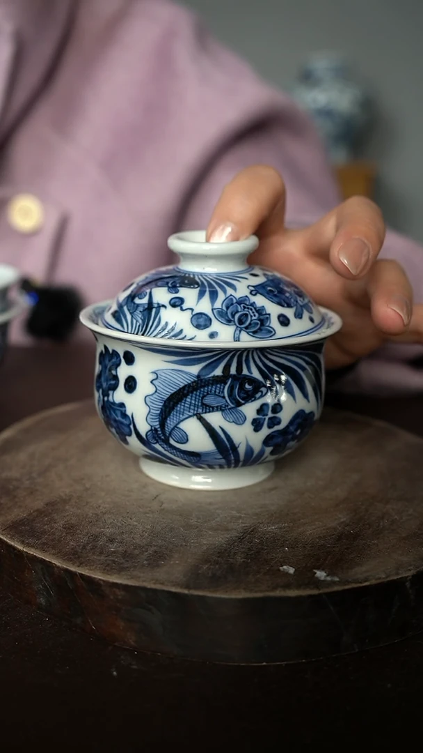 【闪购商品】微瑕福利-柴窑鱼藻布袋盖碗