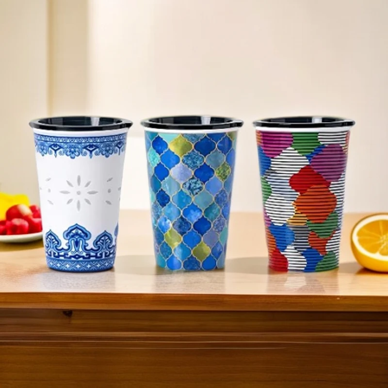 景德镇玲珑青花陶瓷可乐杯办公家用带盖饮料杯创意情侣大容量水杯