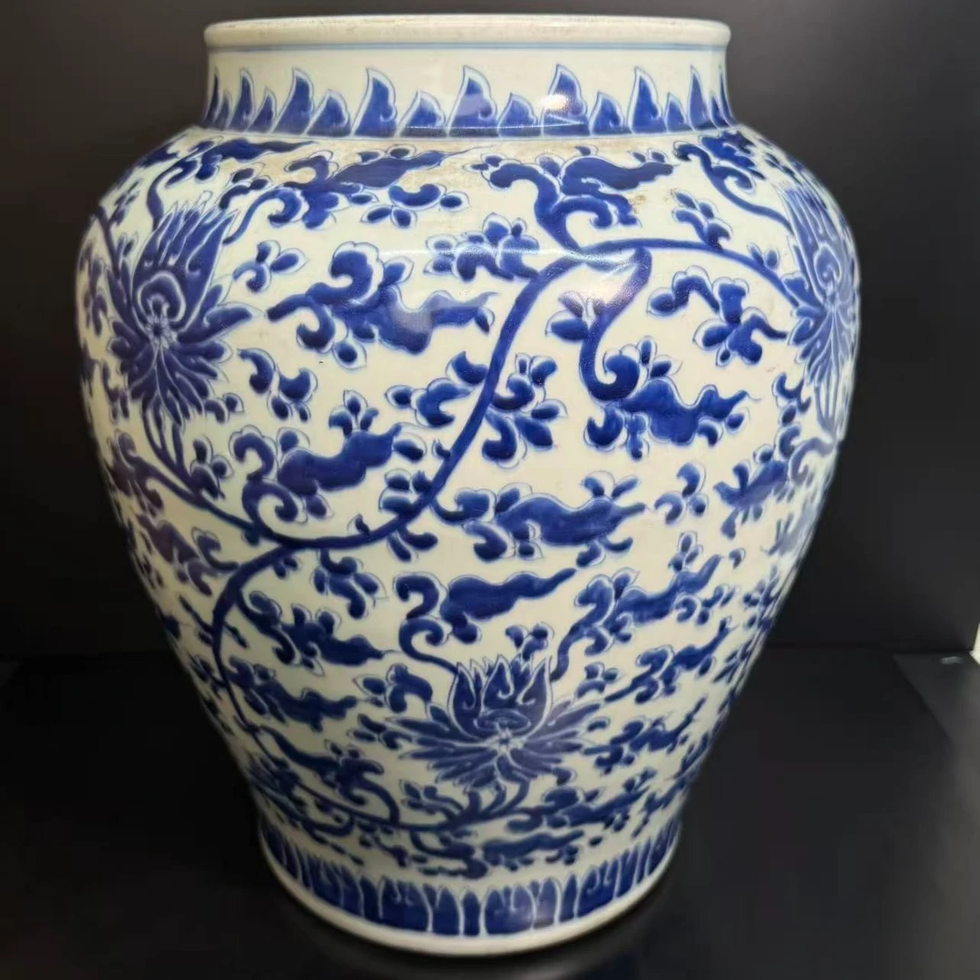 Lot40青花缠枝花卉纹将军罐-清代年制款H41-YC12080180001001
