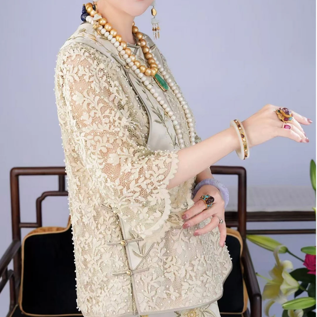 【云裳溪2025｜5月香港新款】国风米金色刺绣套装