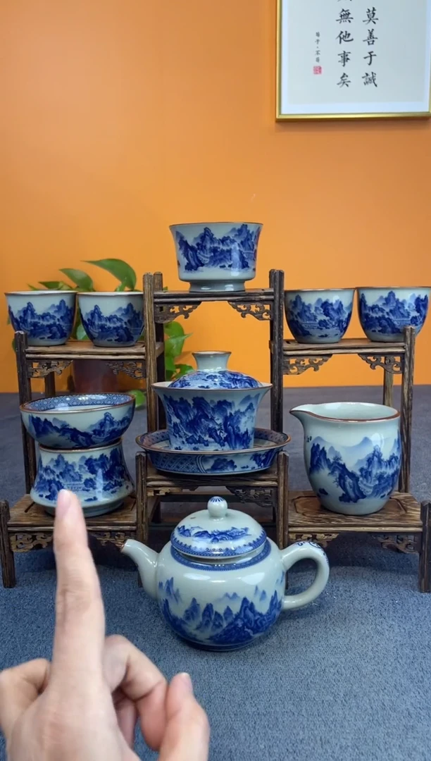 陶瓷景德镇釉下青花八件套＋壶