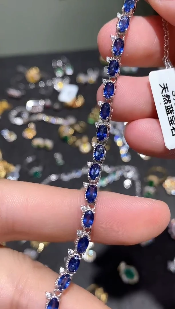 手链蓝宝石银S925镶嵌手链