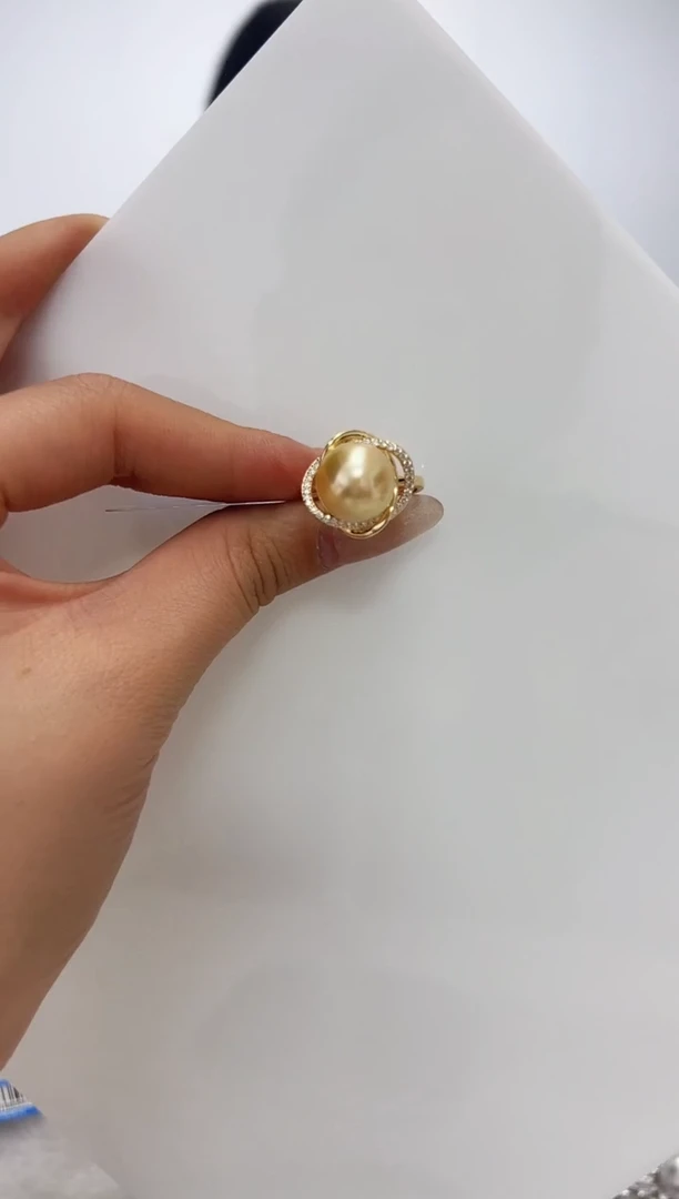 【闪购商品】海水珍珠DA银S925镶嵌j206 金珠戒指 11