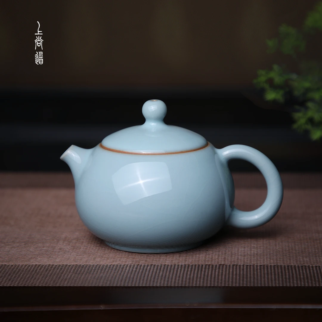 上尚道 汝瓷西施240ml原矿天青手工支钉茶壶茶具汝窑功夫开片