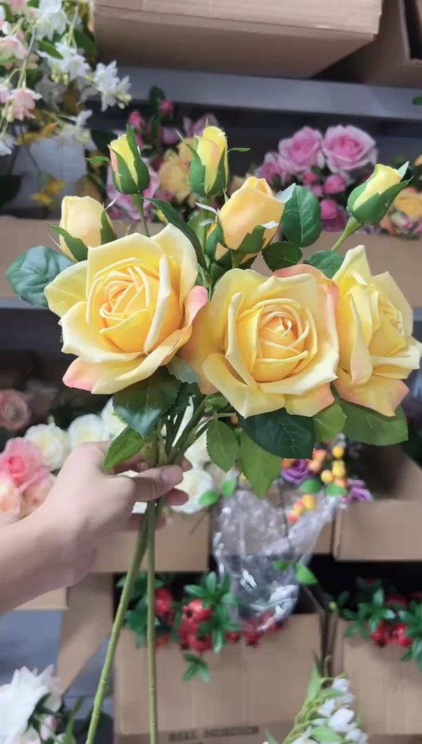3枝黄色手感保湿妃子玫