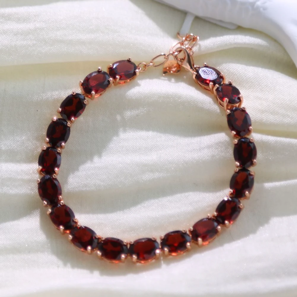 S925银镶天然彩宝百搭石榴石手链轻奢