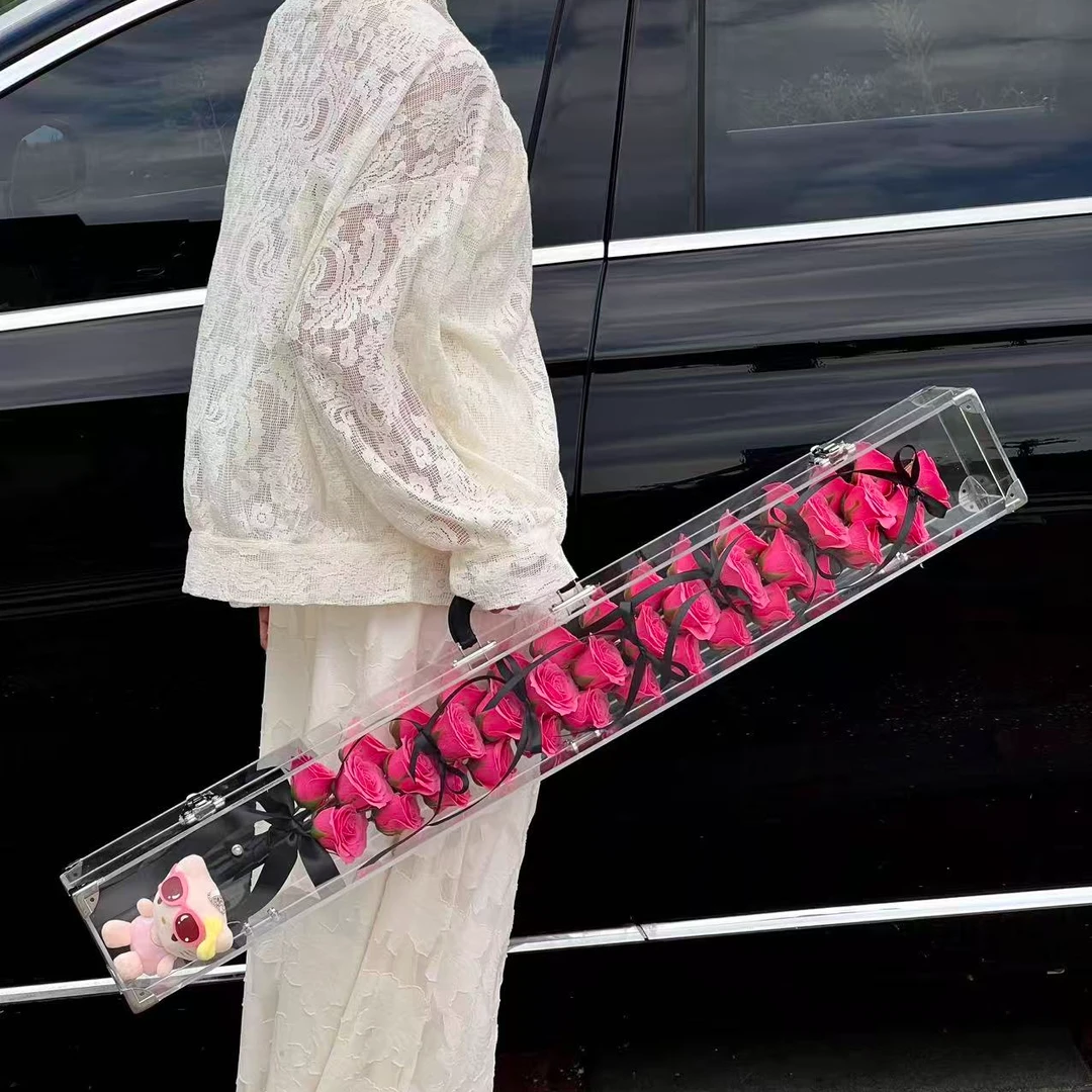 亚克力手提盒鲜花盒DIY花束手提花盒手提盒有钱花一米糖葫芦