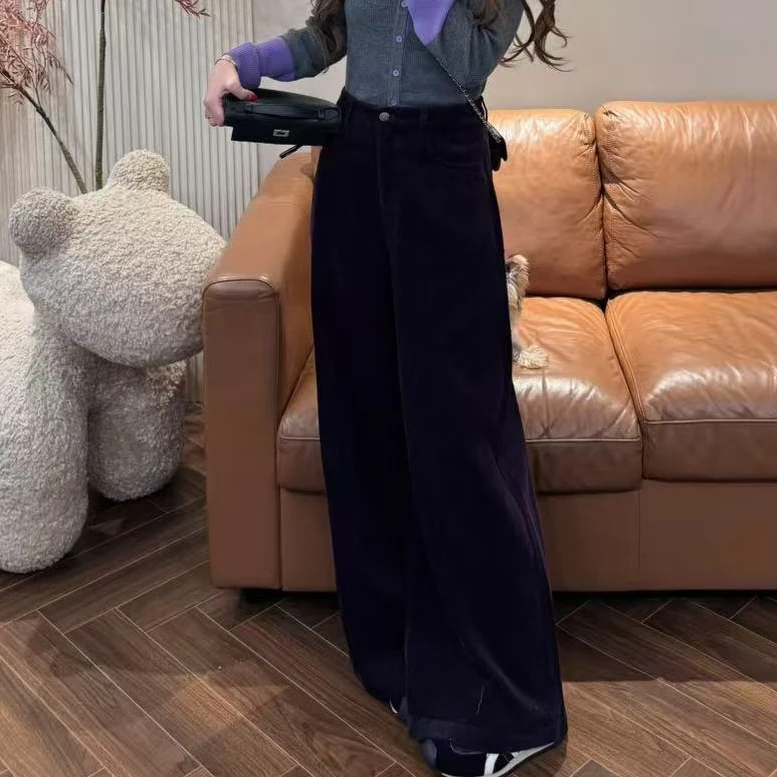 I19 灯芯绒直筒宽松阔腿高腰休闲裤 EI1902