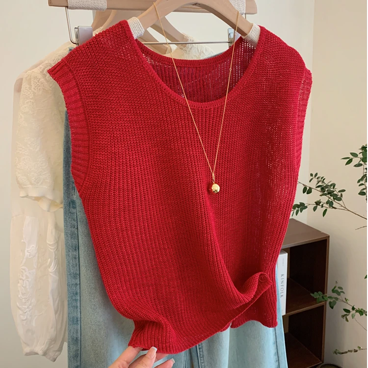 夏季2025新款红色针织短袖t恤短款气质薄款轻奢高级感多巴胺上衣