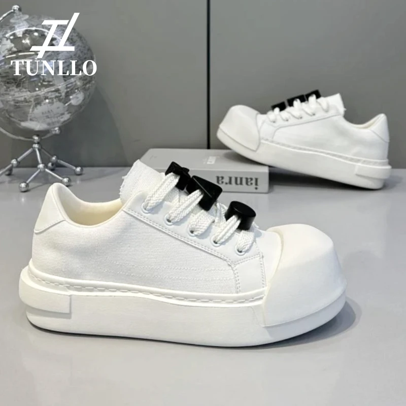 厚底大头鞋男款2025新款超火帆布鞋夏季透气内增高小白鞋休闲板鞋