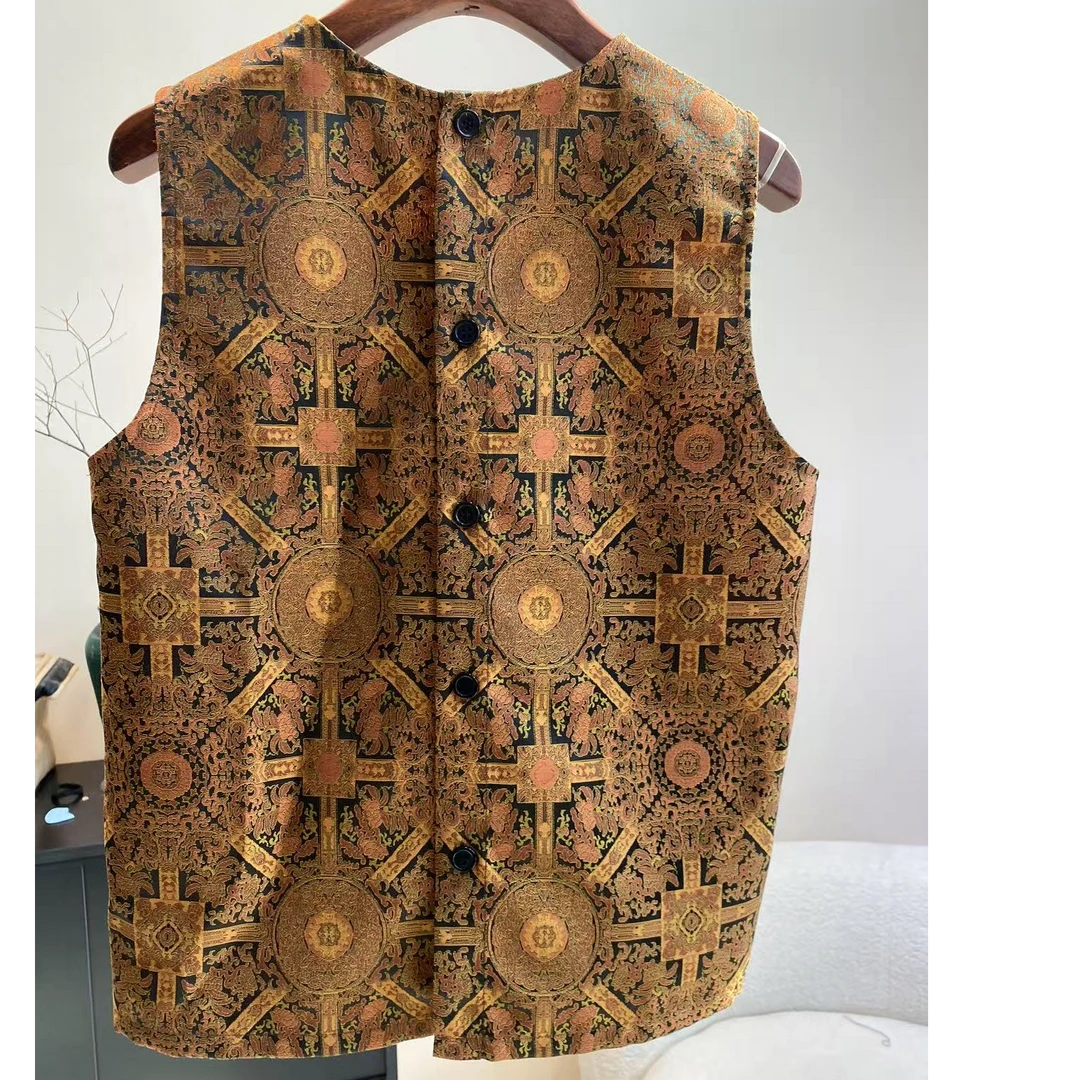 小众提花无袖背心咖色老钱风网红女装