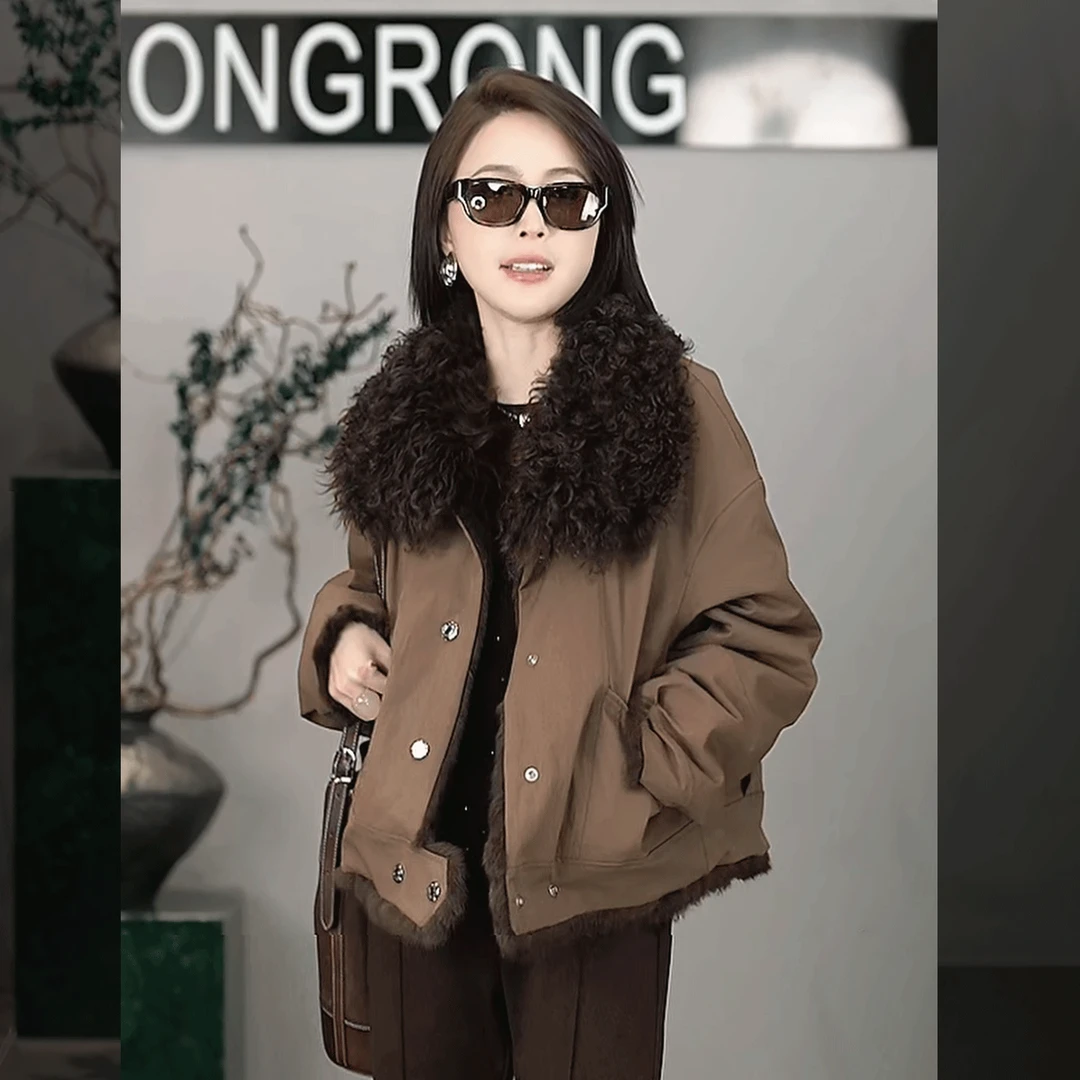 溶溶【林渊晨昏】RONG 托斯卡纳羊皮毛毛领安哥拉獭兔皮草MYD8825