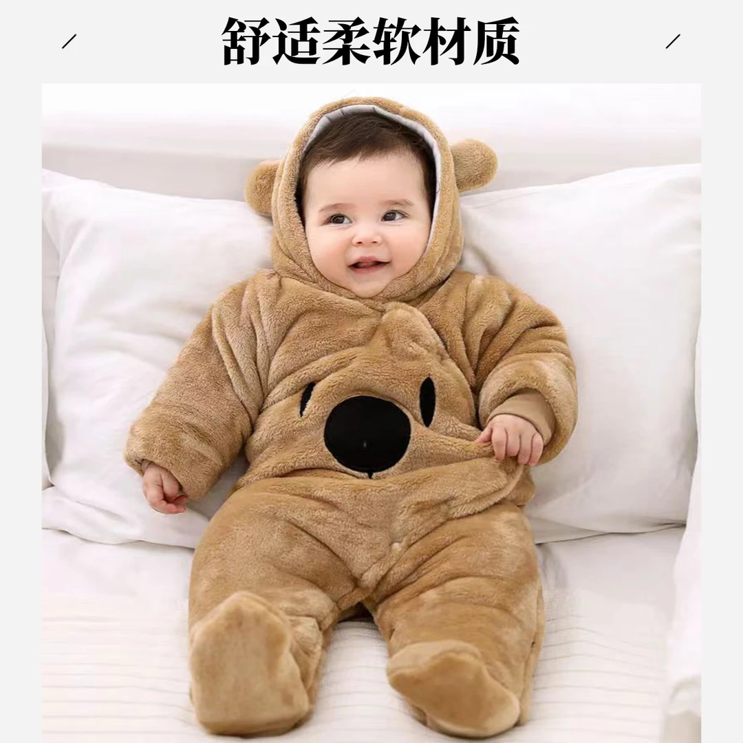 新生儿长袖通用单排扣秋冬哈衣爬服宝宝保暖冬装小熊可爱爬爬服