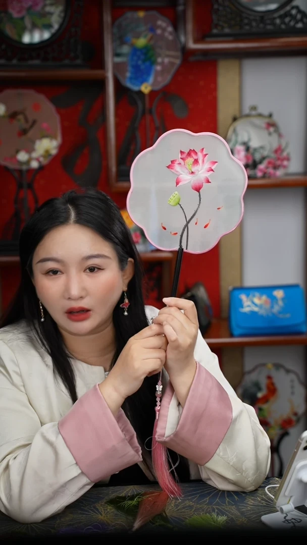 刺绣团扇 绣花双面非遗1