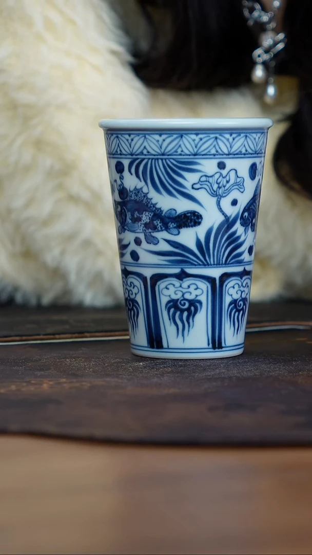 宁封窑青花鱼藻可乐杯