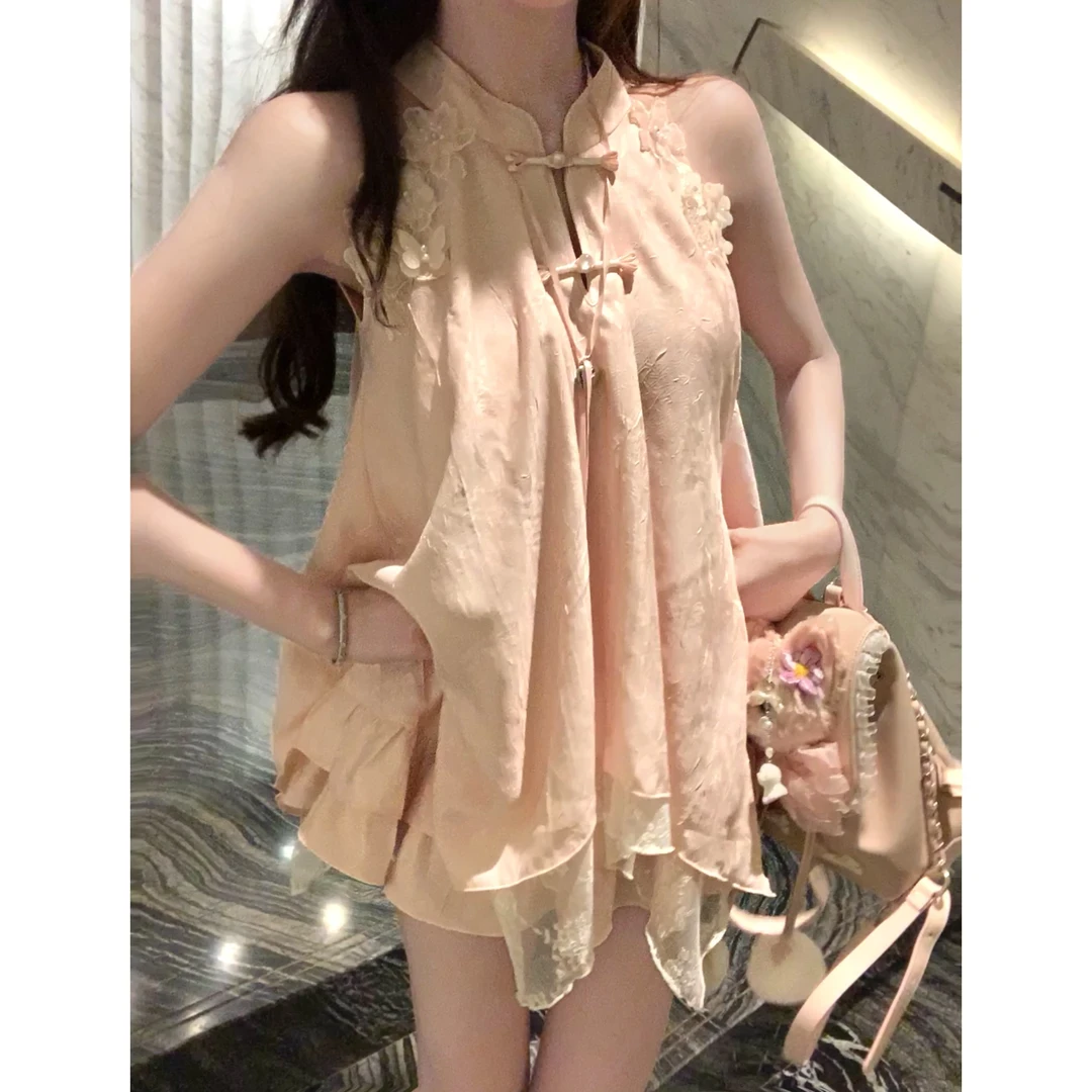 粉黛霓裳2.0 国风新中式原创设计上衣+短裙两件套装少女慵懒风