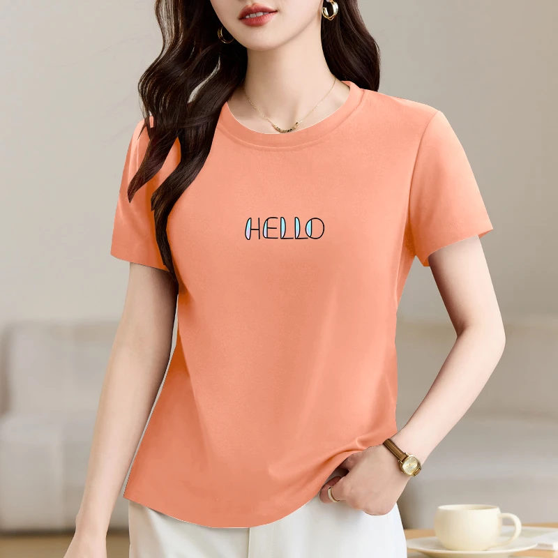 圆领休闲时尚潮流简约百搭2025新款夏季通勤短袖t恤宽松大码上衣