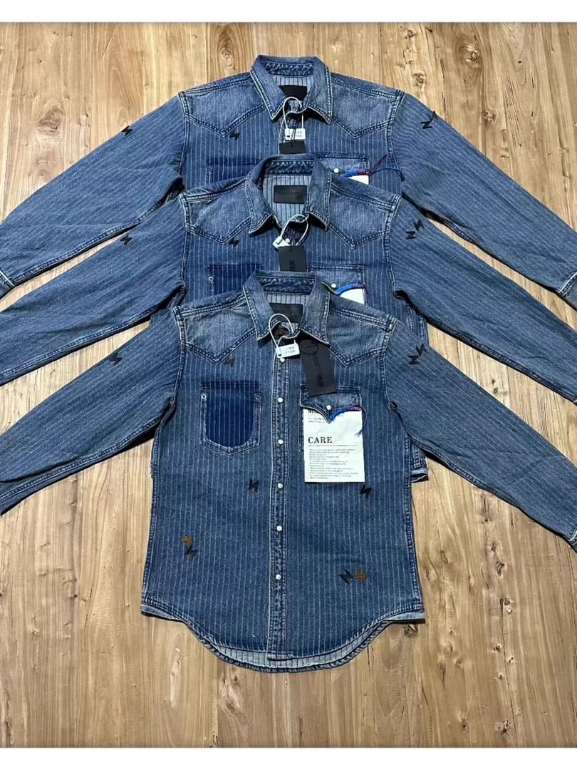 NBHD 彩线牛王限量版24ss手工定制条纹重水洗修身男牛仔衬衫衬衣