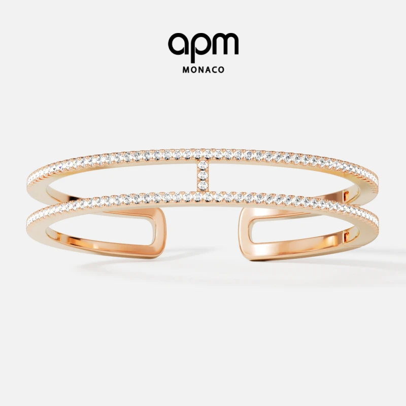 APM Monaco玫瑰金双层线条时尚送女友礼物配饰明星同款饰品