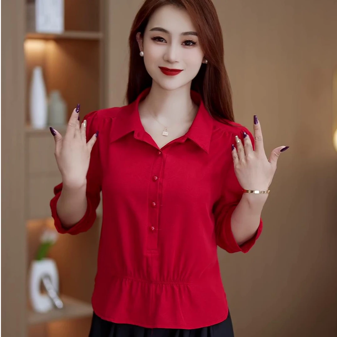 夏季新款2025时尚中袖宽松气质减龄显瘦设计感洋气套头衬衫上衣女