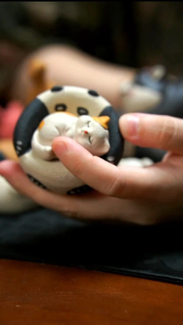 茶壶紫砂熊猫+小猫茶宠