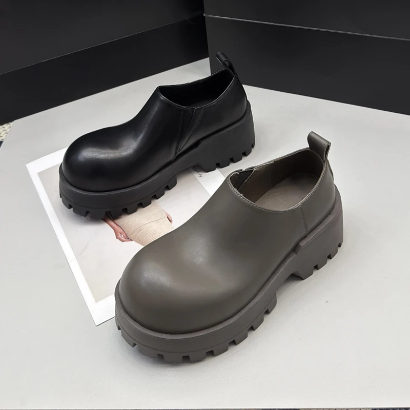 6367-1单鞋女2025新款真皮大头厚底增高乐福鞋休闲松糕小皮鞋