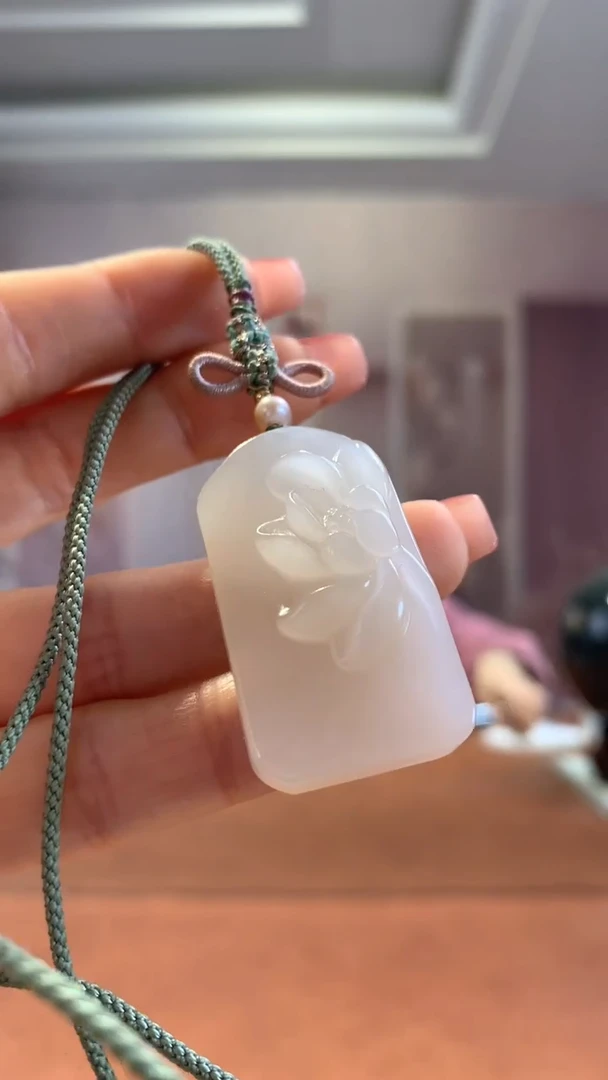 【闪购商品】和田玉挂件未镶嵌藕粉荷花牌2