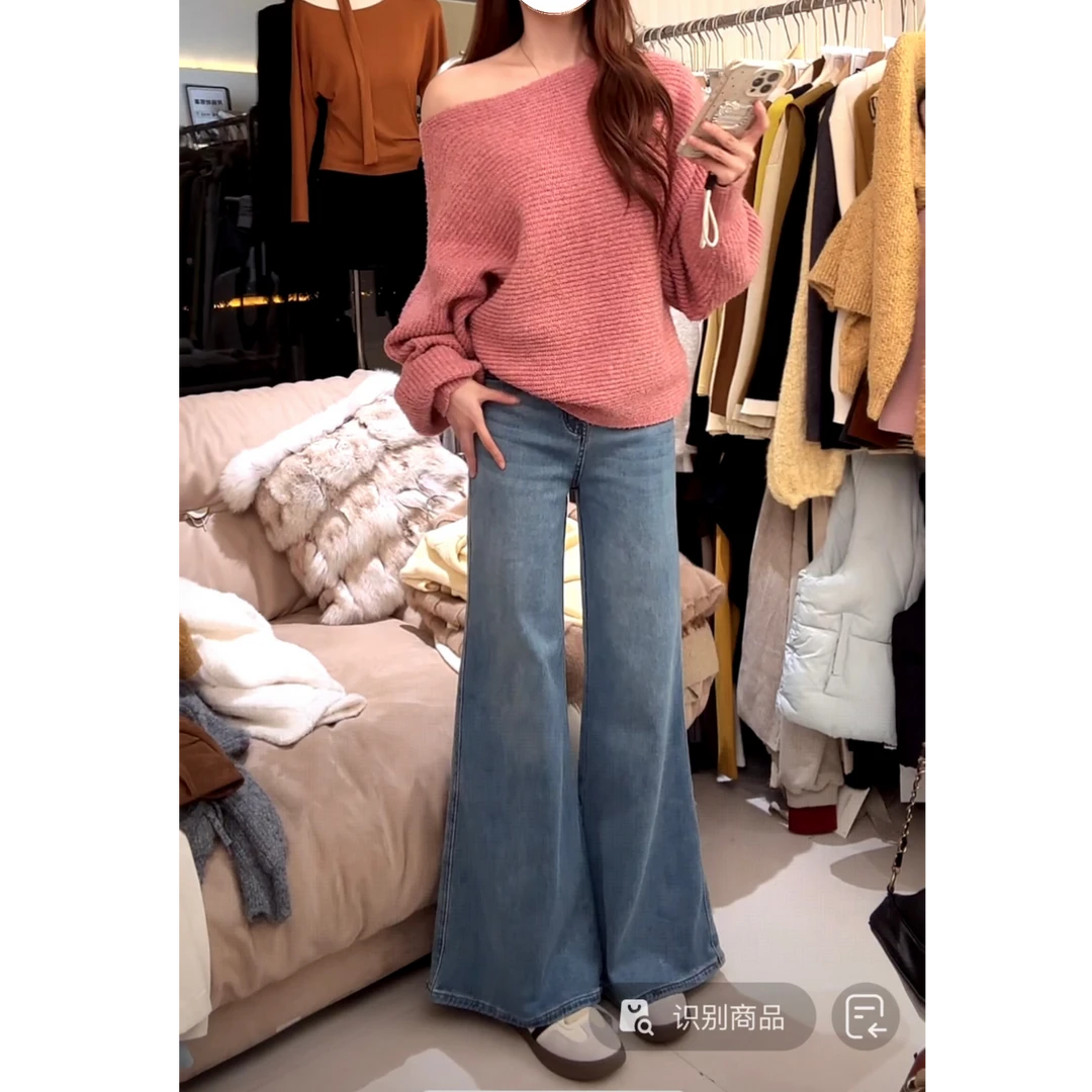 【磨毛牛仔裤】秋冬韩系简约水洗蓝色微辣阔腿显瘦百搭牛仔裤x