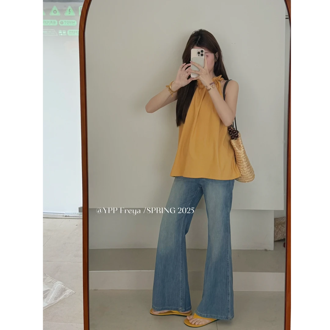 YPP！【天生大长腿】四面弹冰皮牛仔 显高显瘦复古蓝洗水微喇牛仔裤