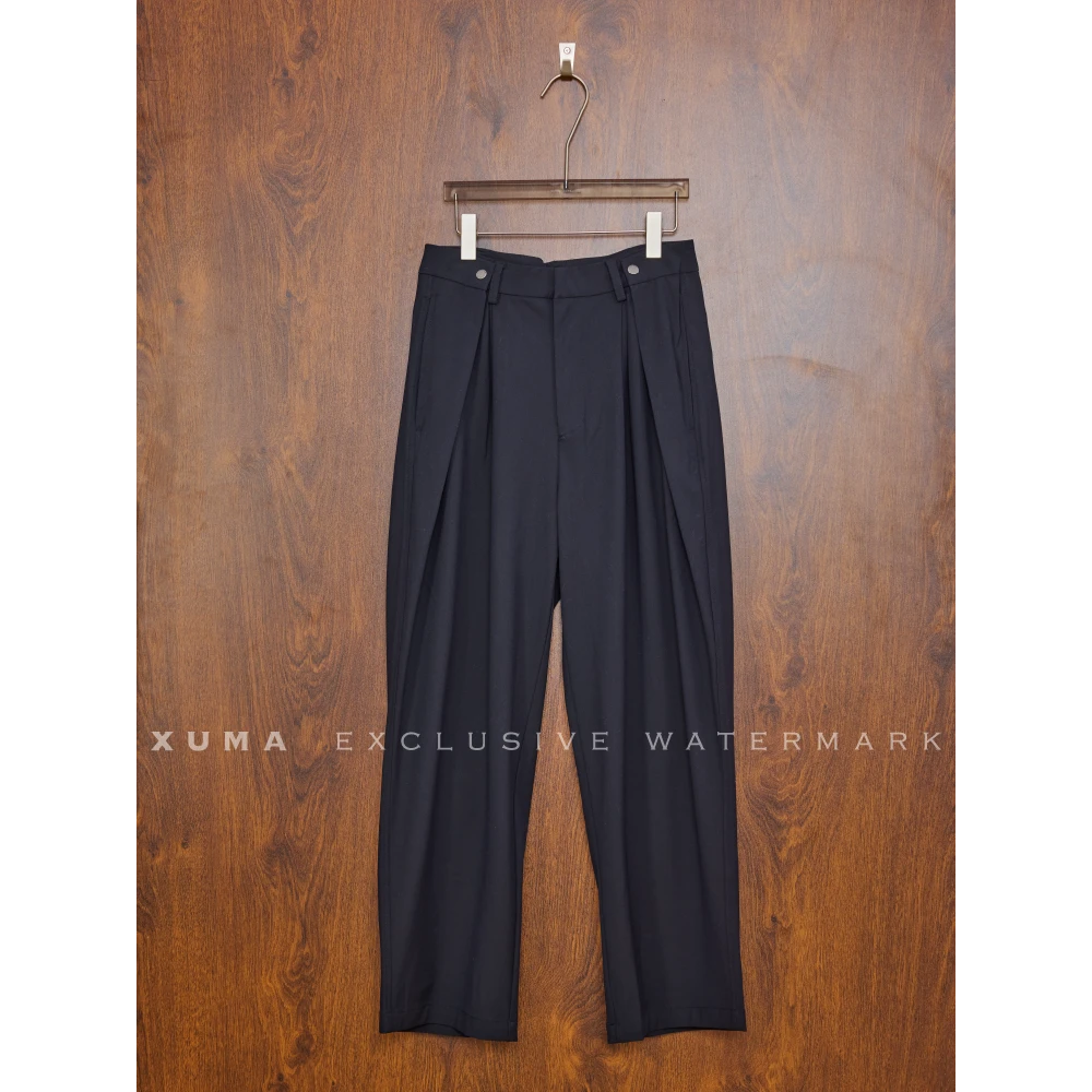 KSP001  XUMA 25F/W 羊毛莫代尔混纺打褶按扣设计休闲宽松西裤