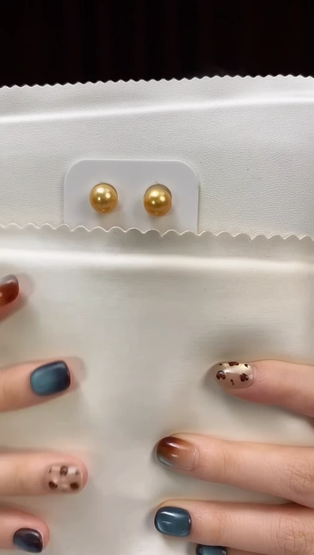 银S925镶嵌耳饰海水珍珠10-11南洋金珍珠耳饰