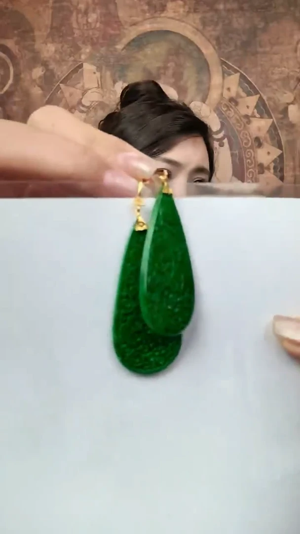 18K金镶嵌翡翠耳饰?**?翡翠耳环@没编码@