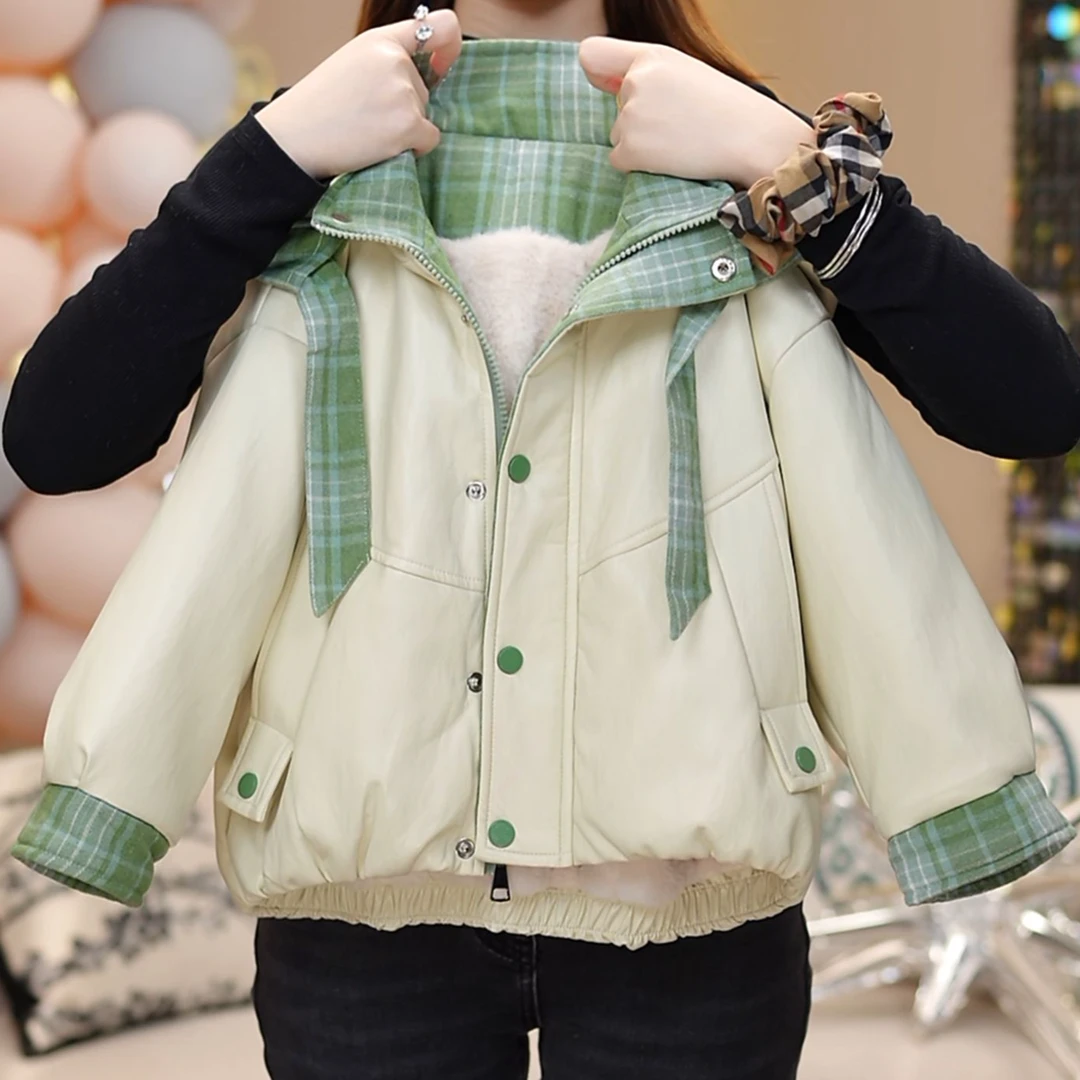 【加厚版】女童2025冬季女宝皮衣新款棉服外套洋气儿童冬装上衣