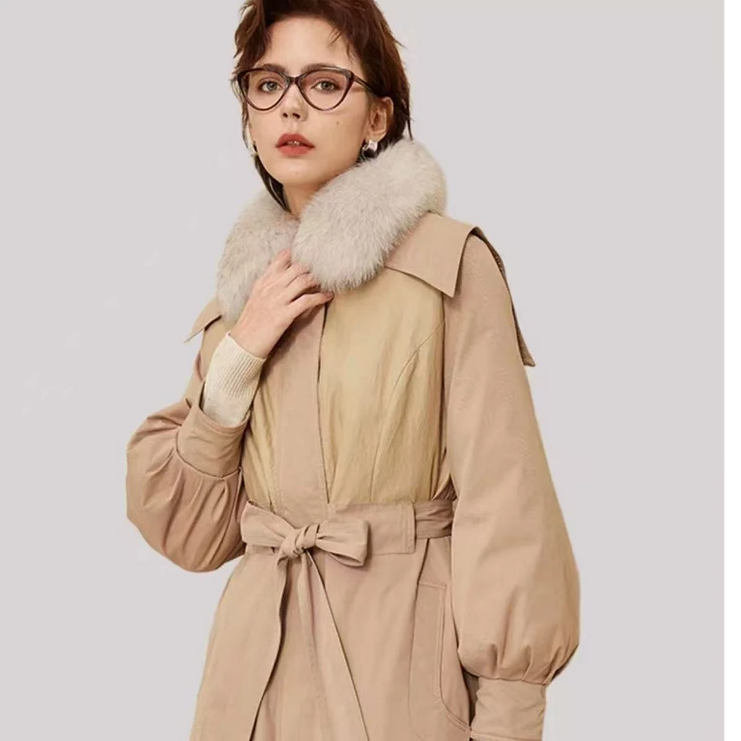 4272，时尚2025冬季新款【风衣羽绒服&狐狸毛领】长款轻奢羽绒服