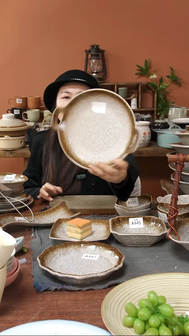 陶瓷A325一个陶瓷粗陶双耳盘可能微瑕25*2