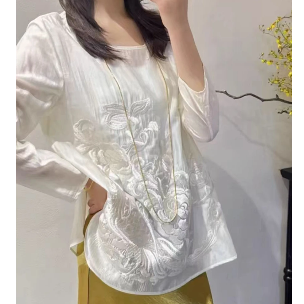 067-2夏款复古国风上衣刺绣打底衫轻奢高级感长袖小衫