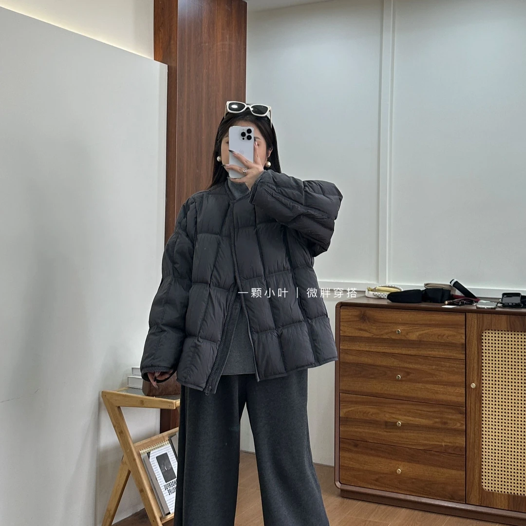 【一颗小叶】冬季大版设计款褶皱肌理感圆领宽松羽绒服 2626
