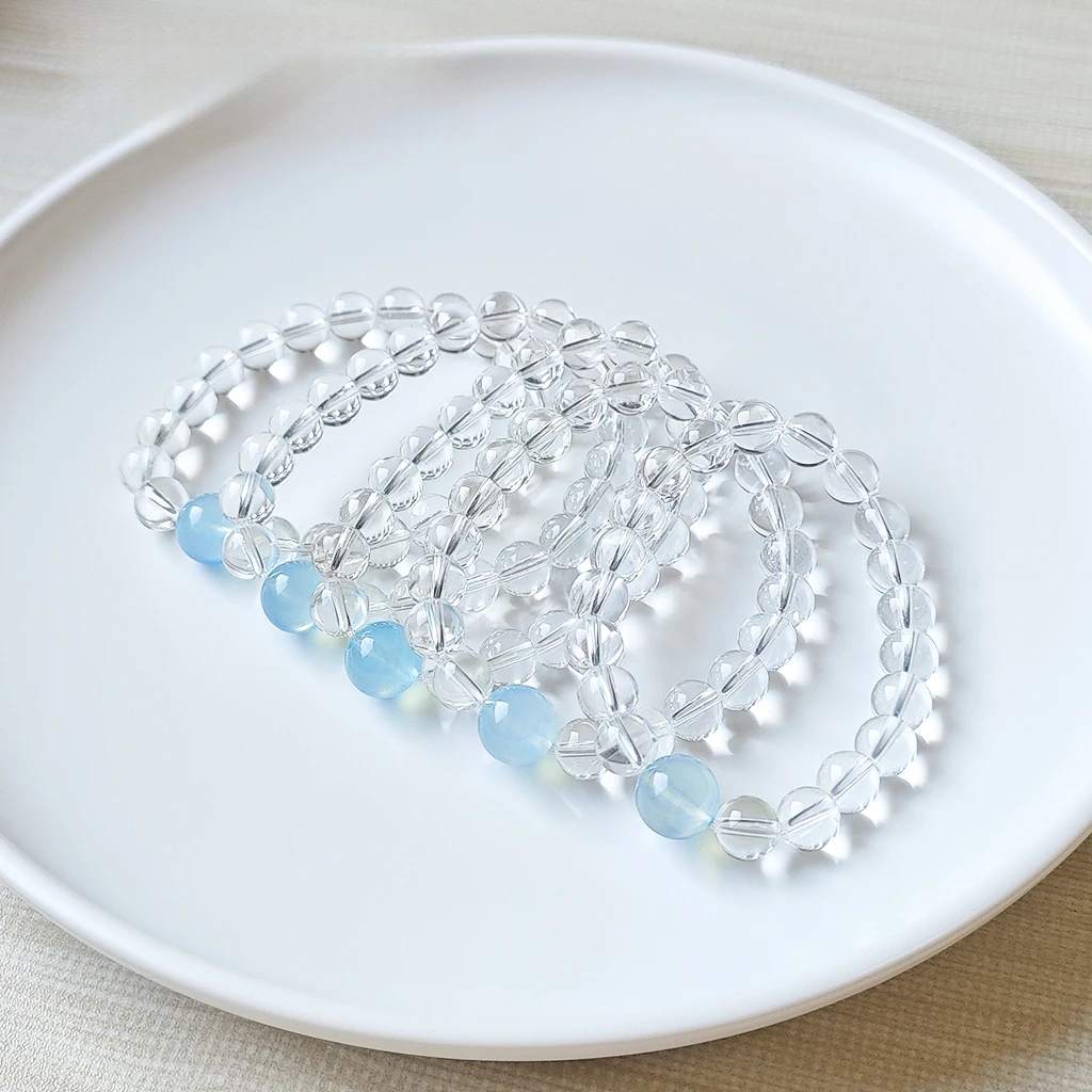 【露思同款】天然白水晶海蓝宝手链男女情侣款手串魔鬼蓝净化水晶石