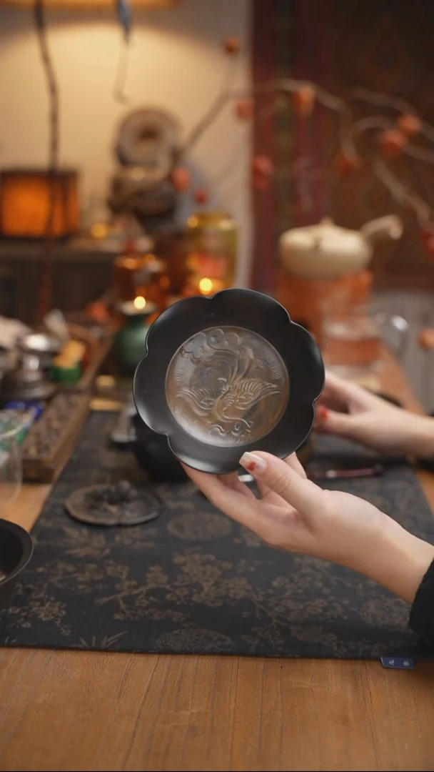 牧渔花口壶承小茶盘